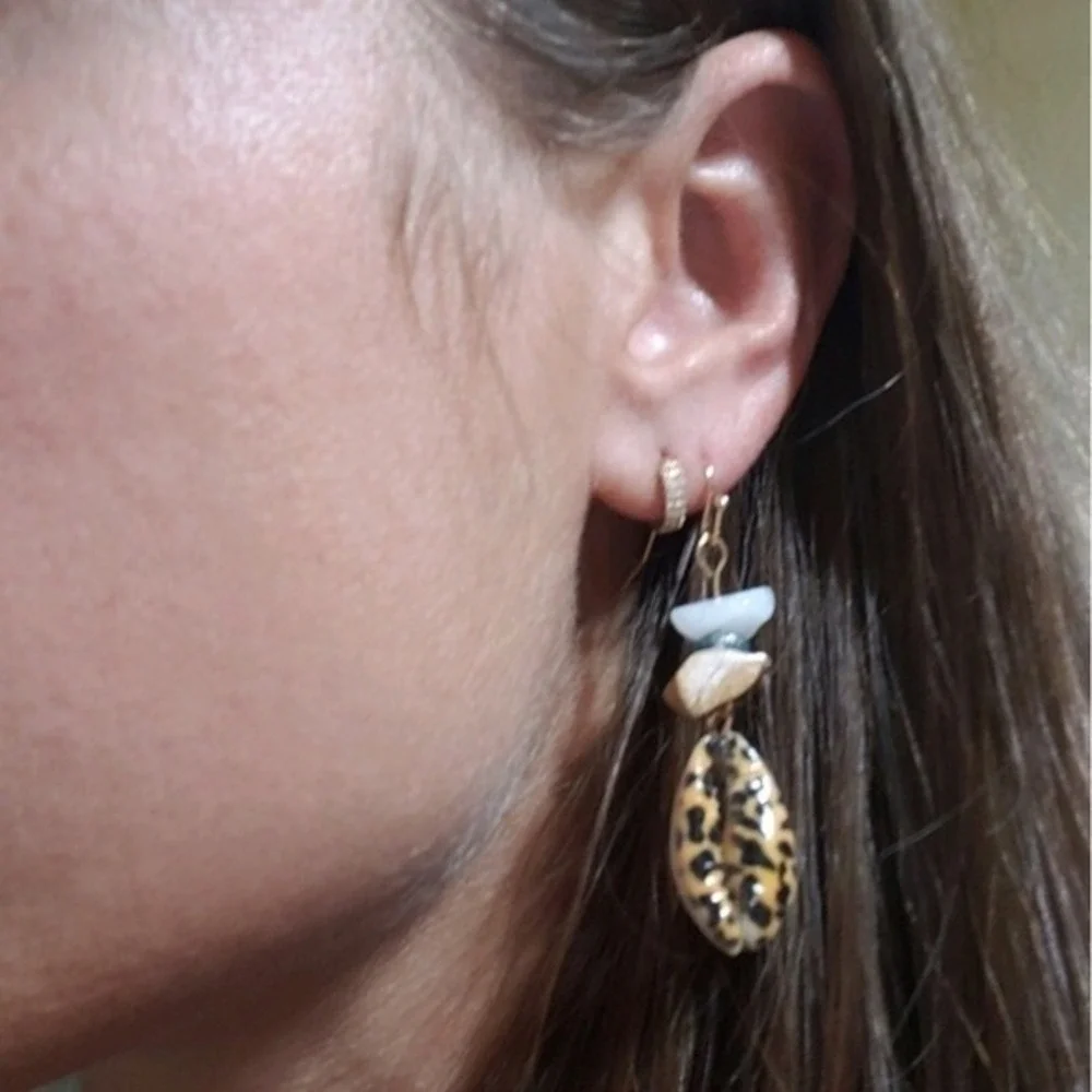 Boho Cowrie Shell Beaded Dangle Earrings Boho Beach Coastal tropical vacation